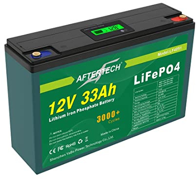 AFTERTECH 12 V 33 Ah LIFEPO4 Paquete de batería recargable de litio hierro fosfato pila 3000+ ciclos profundos 12,8 V 422 wh