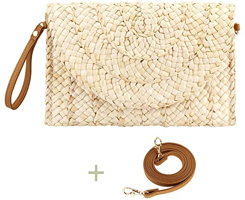 YYW Summer Beach Bags for Women Straw Clutch Woven Handbag Straw Crossbody Bag (Beige)