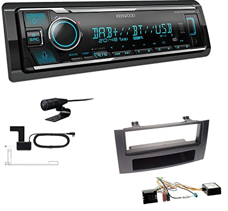 Kenwood KMM-BT508DAB 1-DIN Digital Media Receiver Autoradio DAB+ Bluetooth Amazon Alexa Einbauset passend für Volkswagen VW T5 Transporter bis 2015 schwarz rechtwinklig inkl Canbus