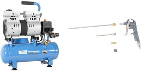 Güde 50133 Kompressor Airpower 105/8/6 SILENT & BGS 3215 | Druckluft-Ausblaspistole | Alu-Druckguss | mit 3 Düsen 25-100 - 200 mm | Druckluftpistole