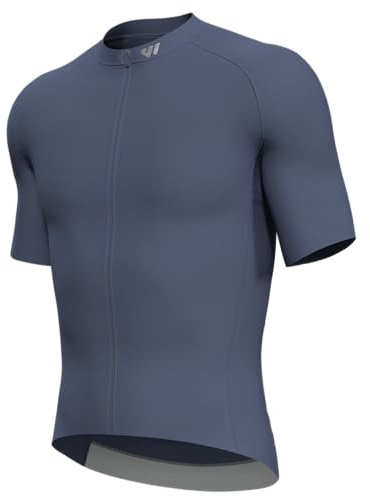 Lo.gas Radtrikot Herren Kurzarm, Rennrad Trikot Durchgehender Reißverschluss mit 3 Taschen, Grau Blau, XXL