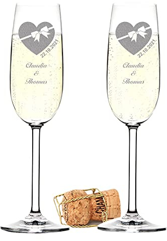 polar-effekt Lot de 2 Coupes à Champagne personnalisées - Cadeau pour Couple de mariés - avec Gravure - Verre à Prosecco - Cadeau Romantique de fiançailles, Cadeau de Saint-Valentin pour Partenaire