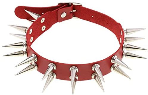WEITING Choker-Halsband für Damen und Herren, schwarzes Leder, Nieten, Chocker-Halskette, Gothic-Schmuck, Gothic-Accessoires, Rot