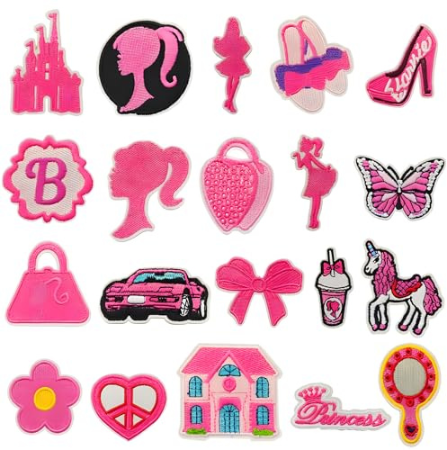 Qpout 20 toppe termoadesive da principesse, rosa per tessuti, termoadesive per ragazze, toppe per vestiti, zaino, giacche, jeans, maglietta