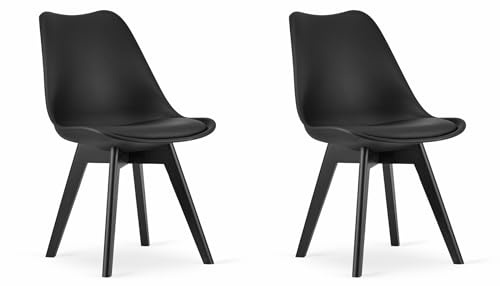 NMK HOME Esszimmerstuhl Kunststoff Kunstleder Schwarz 2er Set | Polypropylenbeine, Pflegeleicht, Modernes Design, Küche, Komfort, Homeoffice