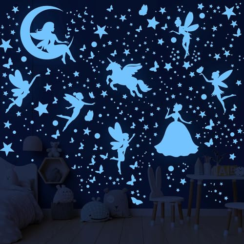470 Stücke Leuchtsterne Kinderzimmer,Einhorn Leuchtsterne Selbstklebend