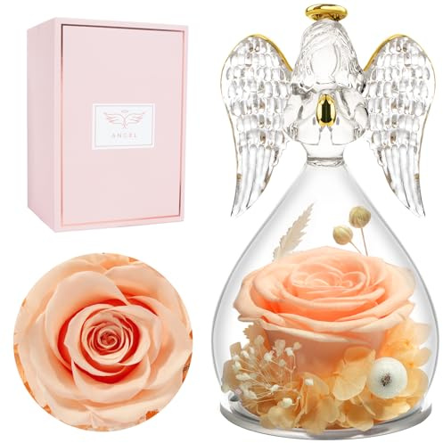 Miofula Ewige Rose Geburtstagsgeschenk für Frauen,Engel Figur Geschenke für Frauen, Blumen Schutzengel Infinity Rosen Geschenke für Mama Mutter Oma Freundin Geschenk Weihnachten Jahrestag Hochzeitstag