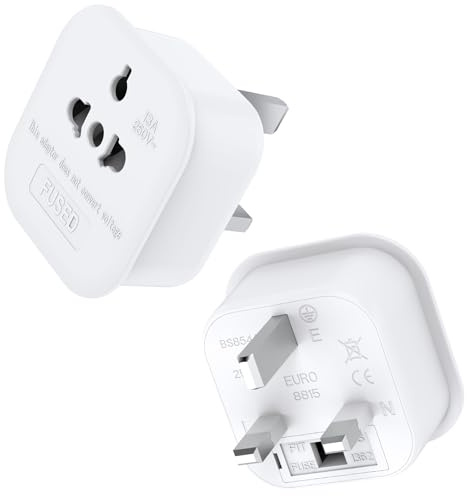 2Pack European to UK Plug Adaptor, US to UK Travel Plug Adapter | with 13A Fuse for US, EU, Australia, Thailand, Canada, Japan and More Travel Essential (Type-G to Type A, B, C, I, E, F, L)