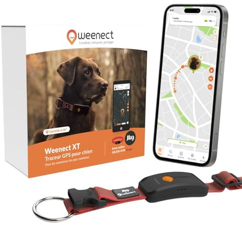 Weenect Dog XT - NUOVO Collare GPS per Cani | Antenna XL | Impermeabile | Collare rosso ultra-resistente integrato Julius-K9 | Garanzia a vita | Abbonamento richiesto