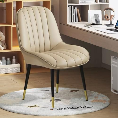 Off-White-Esszimmerstuhl, 2er-Set, Leder-Küchenthekenstühle mit weichem Sitz, Rückenlehne und Metallbeinen, Lounge-Casual-Empfangsstühle für Wohnzimmer, Esszimmer, Schlafzimmer, Büro