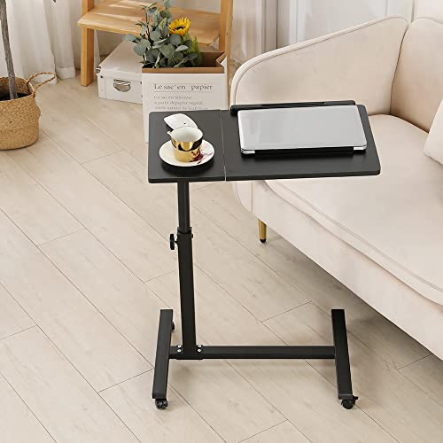 Table de Lit a Roulette, Bureau Mobile Pneumatique pour Ordinateur Portable, Support Ordinateur Portable lit, Pliable, 360° Bureau D'ordinateur Levage Rotatif, 60 x 34,5 x 58/90 cm (Noir)