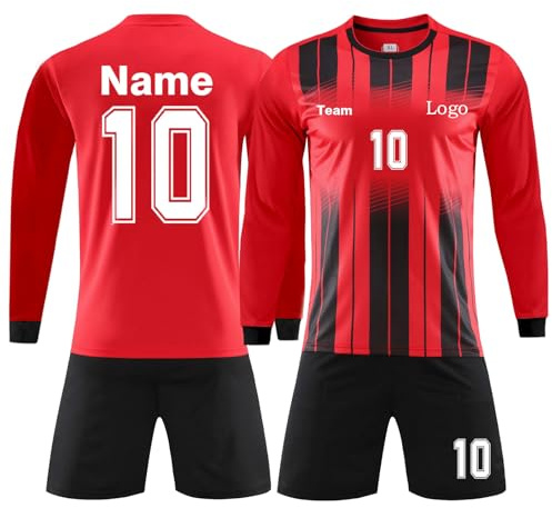 Benutzerdefiniert Fussball Trikot Kinder Set Personalisierte Jeder Namen Nummer Team Logo Langarm T-Shirt, Shorts und Socken Set für Junge Herren Anzug