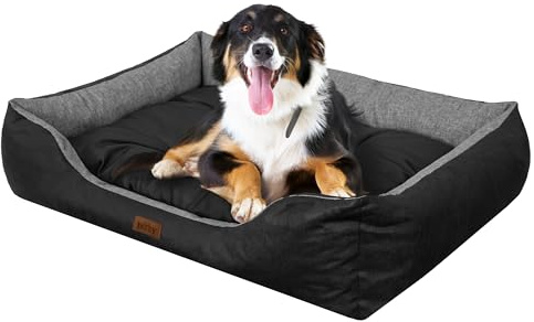 DOGGY Hundebett - Hundekissen für große Hunde - Hundekorb - EInfach zu reinigen - erhöhte Ränder, XL, 114x84 cm, Graphit