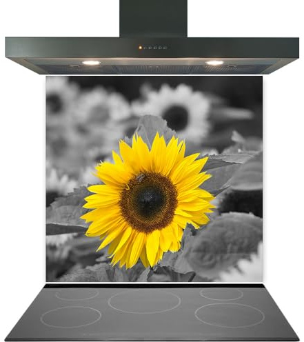 Glass Kitchen Splashback Panel – Design 2030, 60x60cm, 6mm Toughened Heat Resistant Tempered Glass Hob Backsplash with Polished Edges, Easy Clean Cooker Wall Protector for Modern Kitchen Cooker & Hob