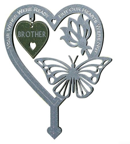 Plaque commémorative élégante en forme de cœur avec motif papillon pour jardin et tombe (frères)