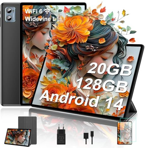 SUAAT Tablette 2025 Nouvelle Android 14 Tablet 10 Pouces avec 20Go RAM 128Go ROM 2.4G/5G WiFi, WiFi 6, Octa-Core, GMS Certified, Widevine L1, Bluetooth 5.0, Tablette Tactile avec Etui -Noir
