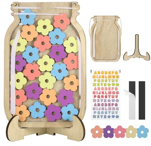 JIANTA Belohnungsglas, Belohnungssystem Kinder, Belohnungsglas Magnetisch | Reward Jar Anreizglas aus Holz für Klassenzimmer für Gutes Benehmen für Kinder, Lehrer, Schüler (30 Blumen + Sticker)