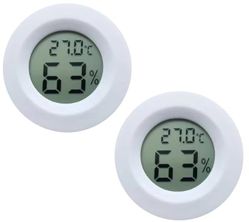 Lot de 2 thermomètres hygromètres ronds pour reptiles, moniteur d'humidité et de température, écran LCD numérique pour araignée, tortue, serre, sous-sol, lézard, déshumidificateurs, humidificateurs