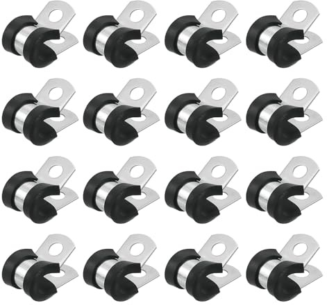Sourcing Map Fermacavo isolato a forma di R, in acciaio inox da 8 mm, ammortizzato in gomma, 16 pezzi