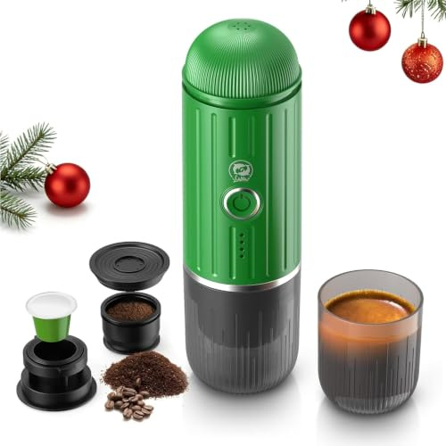 i Cafilas tragbare elektrische Espressomaschine 12 V Travel Espresso Machine mini kaffeemaschine to go camping espressomaschine, kompatibel mit gemahlenem Kaffee & NS-Kapsel (Grün)