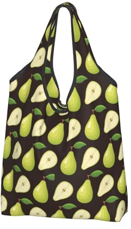 TZTTZT - Bolsas reutilizables para la compra, plegable, color verde lima, pera, negro, bolsa de comestibles con asas, Negro -, 3 piezas