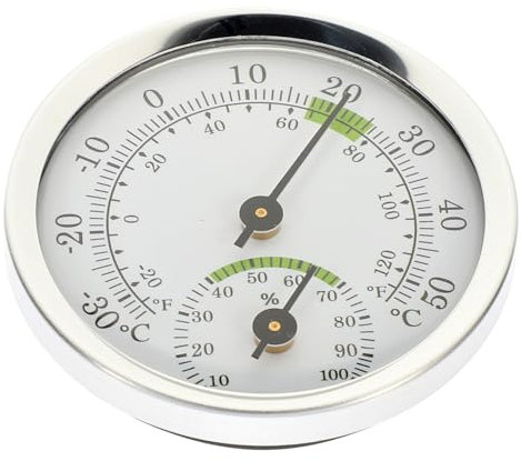 LOORGVEL Termometro Da Interni Igrometro Domestico Micro Pointer Argento Quadrante Rotondo Compatto, Indicatore Temperatura e Umidità Per Camera Da Letto e Ufficio Senza Batteria