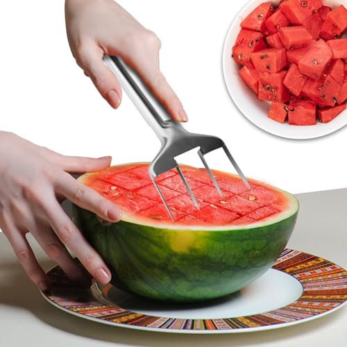 Wbgraceful Watermelon Fork Cutter Slicer Tool,Stainless Steel Fruit Cutter Melon Slicer Cutter Tool, Watermelon Cutting Tool for Home Party Camping Kitchen Gadget