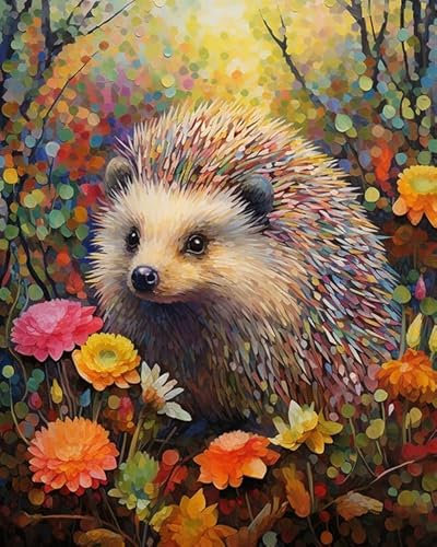 ANSIWEIGO Malen-nach-Zahlen-Set auf Leinwand für Erwachsene,Bunter Tier-Igel,DIY-Set für Erwachsene,Acrylfarbe,Ölbild zum Ausmalen nach Zahlen,Kunst,40x50 cm
