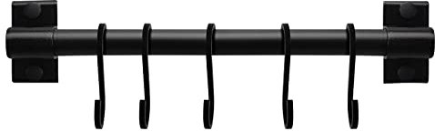 FuninCrea Barre à crochets de cuisine en aluminium de 30 cm avec 5 crochets mobiles, barre de fixation murale pour ustensiles de cuisine, organisateur multi-usages, pour cuillère, fourchette,