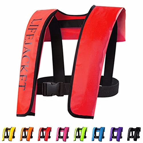Schwimmweste Automatik Erwachsene, Auftriebsweste Aufblasbare Rettungsweste Kajak Schwimmhilfe Sicherheitsjacke Kajakweste Für SUP Paddling Board Bootfahren Wassersport Schnorchelweste,Red-one Size