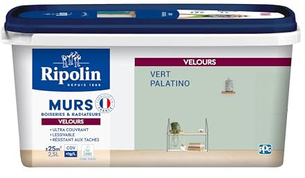 RIPOLIN - Peinture Intérieure Multi-Supports – Murs, Boiseries & Radiateurs – Ultra couvrante - Monocouche - Confort d'application - Aspect Velours - Vert Palatino - 2,5L