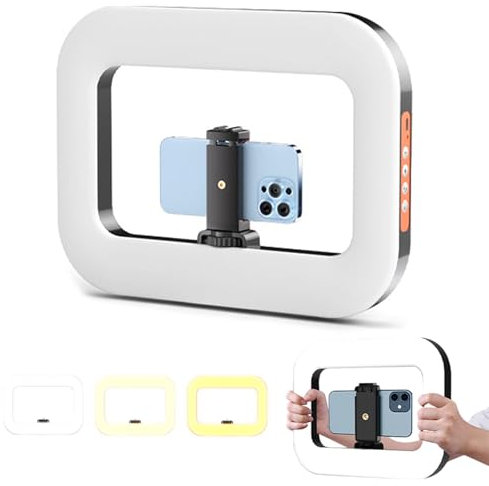 Rechargeable Selfie Portable Ring Light – Adjustable Bicolor Fill Light, Smartphone Video Rig with Lights, 3 Light Modes Handheld LED Ring Lights Selfie Lights Phone Video Stabilizer for Phone (A)