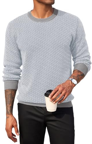 COOFANDY Pull Fin Homme Pulls col Rond en Coton Pull en Maille Homme Regular Fit Pullover pour Hiver Sweats Gris S