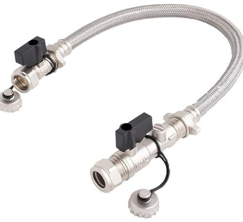 Kudos-Trading 15mm Central Heating Filling Loop Kit – Flexible Braided Hose with Isolation Valves & Double Check Valve – Combi Boiler Water Refill Pipe – WRAS Approved