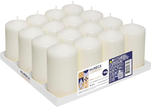 Horeca Candles - Pillar Candles - Ivory - Set of 16 Decorative Candles - Ø 8 x 15 cm (3.15 x 5.90 inches) - 60 Hours Long Burning - Unscented - Dripless - Smokeless - RAL Quality