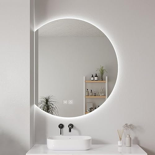 Grande specchio da bagno a parete 28×25 pollici Specchio da trucco antiappannamento a mezzaluna Specchio HD 32×28 pollici Illuminazione a LED Specchio decorativo retroilluminato intelligente a 3 colo
