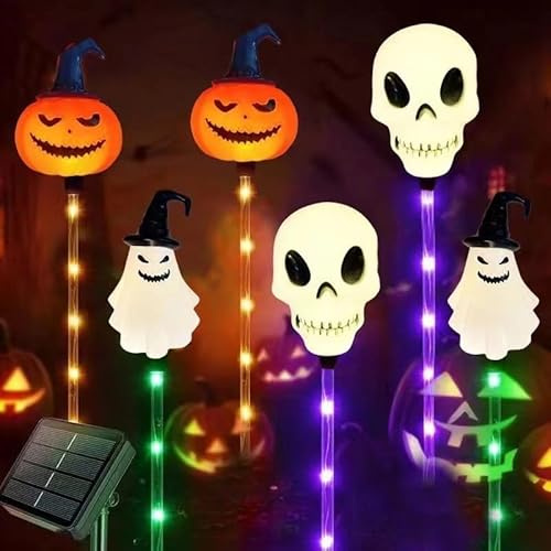 YZYOE 6 Pack LED Outdoor Solar Boden Einfügen farbige Kürbis Geist Kopf Lichter, wasserdichte Solar Innenhof Dekoration Halloween Lichter, mit 8 Modi bunt.