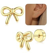 Adramata Ohrringe Silber 925 Stecker für Damen Mädchen Zierliche Ohrringe | Hypoallergene Kinder Ohrringe Mädchen,Klein Seestern Schleife Kreuz Ohrringe Stecker,Silber/Gold Flatback Ohrstecker