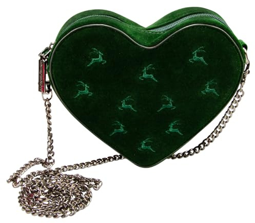 Alpenflüstern Trachtentasche Samtherz mit Hirschstickerei - Damen Handtasche, Schultertasche fürs Dirndl, Tasche zur Tracht, Dirndltasche mit Metallelemente (in traditionellen Farben) DTA105