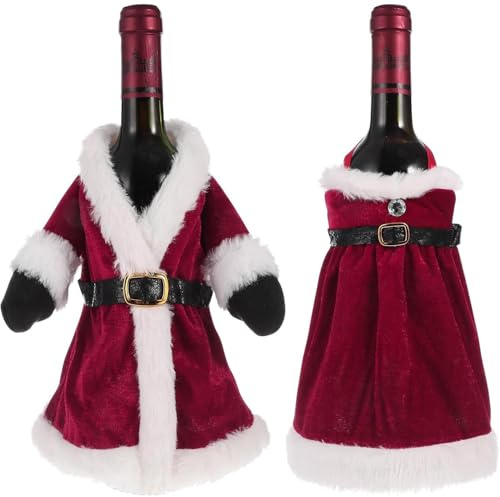 Yiko Lot de 2 décorations de Noël pour Bouteilles : Combinaison, Capsules de vin Rouge vêtements de Noël, Sacs pour Bouteilles de vin pour décorations de fête.
