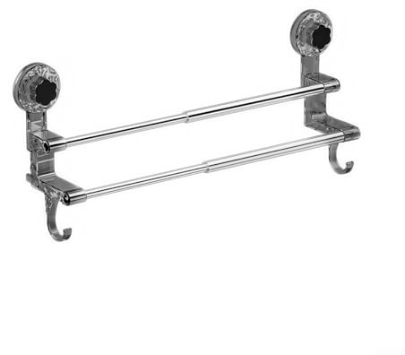 Honseadek Portasciugamani a doppia barra con ventosa, regolabile, 48-80 cm, estensibile, installazione senza trapano, asta per doccia rimovibile per piastrelle in vetro (grigio)