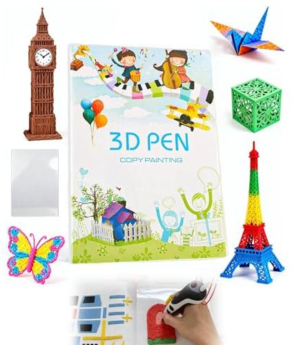 3D-Druck-Zeichenbuch wiederverwendbare Schablonen für 3D-Stift-Druck-Zeichenbuch, 40 Muster aus dickem Papier mit transparenter Platte für Anfänger und Handwerker, DIY-Geschenk für Kinder