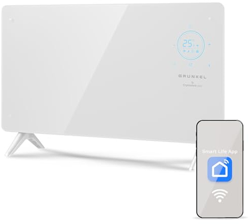 GRUNKEL - Emisor Térmico GP-2000CT 2000W | Panel Digital con Wi-Fi | 3 Niveles de Potencia | Programación 24H | Termostato Regulable | App Móvil | Panel de Cristal | Bloqueo Infantil