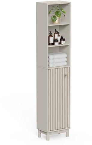 VonHaus Tall Bathroom Cabinet, Stone Bathroom Storage, Victoria