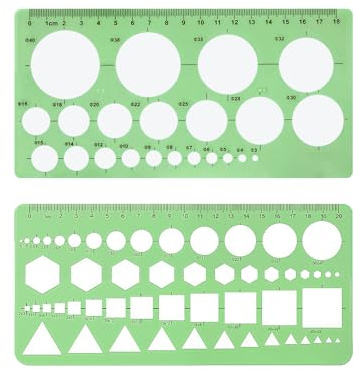 2 Pcs Kreis Schablone Vorlage, Kreisschablone, Zeichenschablonen Technisches mit Kreis, Dreieck und Rechteck, Zeichnungen Schablonen, Grünes Geometrisches Schablonenlineal