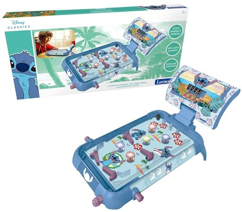 Lexibook, Disney Stitch, Elektronischer Tischflipper, Action- und Reflexspiel für Kinder und Familie, LCD-Bildschirm, Licht- und Soundeffekte, Blau, JG610DLXB