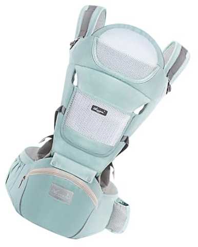 HEALSOPTHY Portabebés Ergonómico de Algodón con Asiento Cadera y Cinturón Ajustable para Bebés Meses Banda Ancha Antideslizante y Bolsillo Práctico para Padres Seguros y Cómodos