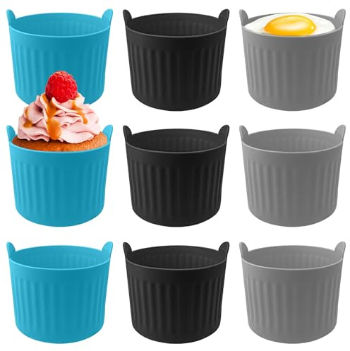 TTQiAnJ 9 Stücke Heißluftfritteuse Auflaufförmchen,Muffinform Silikon Airfryer,Silikon Air Fryer Eierformen für Muffins,Kuchen,Eier,3 Farben