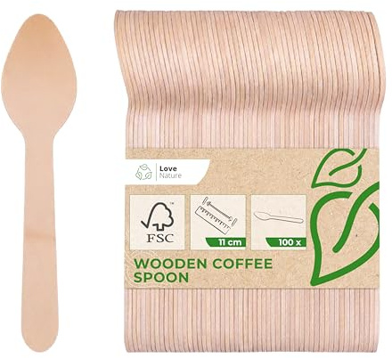 Love Nature engångsbestick, kaffeskedar trä – 100 st. träskedar små – engångsskedar för desserter, miljövänliga biologiskt nedbrytbara 11 cm