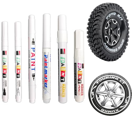 Nurila 6 lápices blancos resistentes al agua, para neumáticos de coche, 0,5 – 8 mm, lápices de retoque para graffiti, lápiz de pintura blanco, gran capacidad para neumáticos de coche, moto, cristal